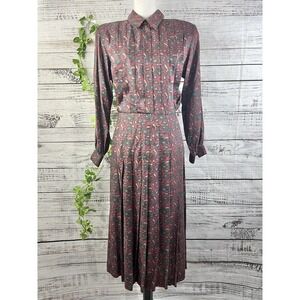 J.G. Hook Vintage Dress size 10 Burgundy Blue Paisley Pleated 80's Y2K Career